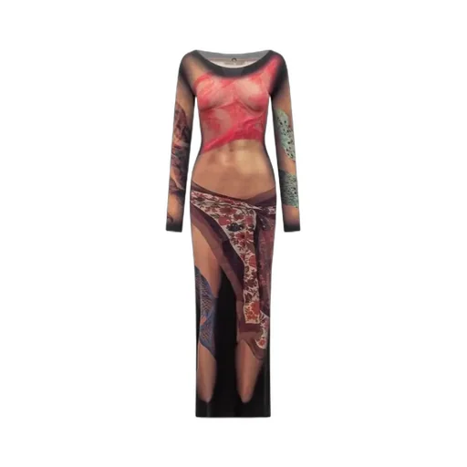 Graphic Printed Draped Long Dress
