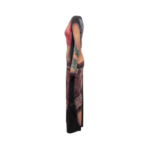 Graphic Printed Draped Long Dress