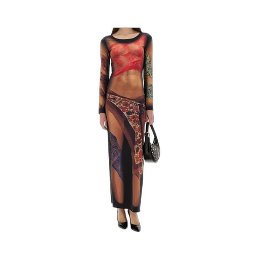 Graphic Printed Draped Long Dress