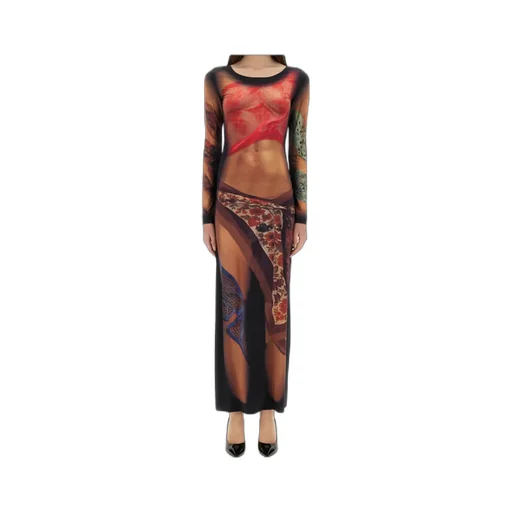 Graphic Printed Draped Long Dress