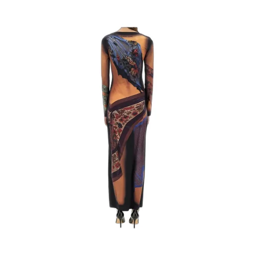 Graphic Printed Draped Long Dress