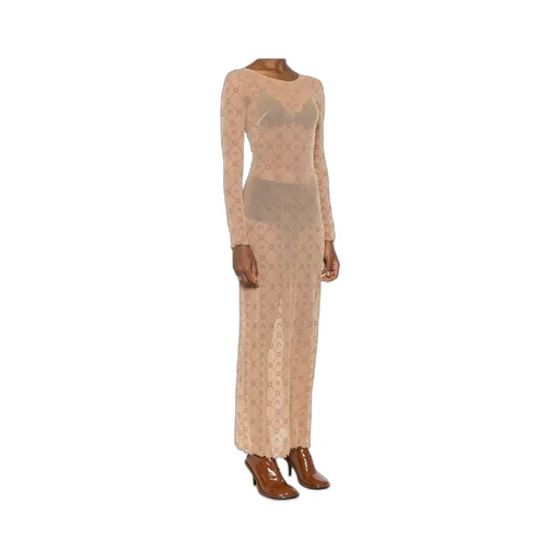 Moonogram Mesh Flock Long Dress