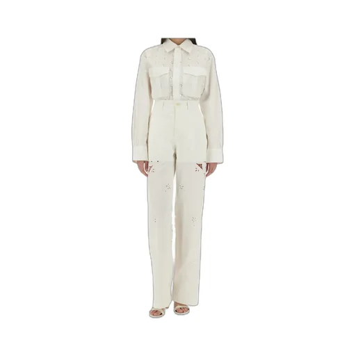 Lace-Detailed Straight Trousers