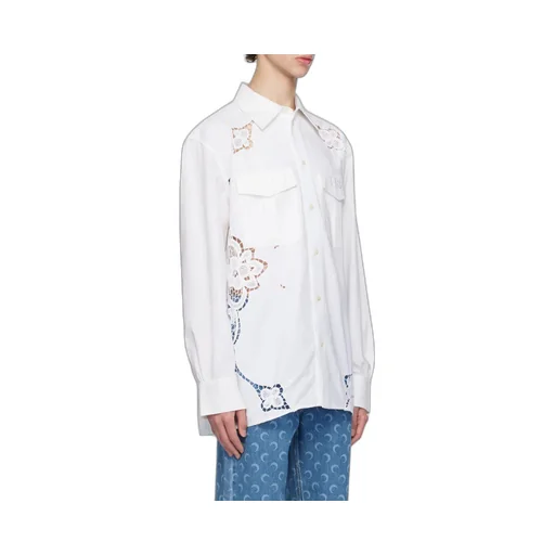 Crochet-Panel Embroidered Long-Sleeved Shirt