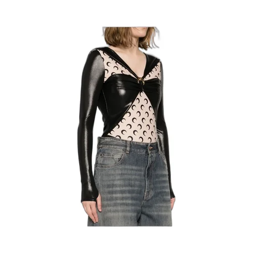 Crescent Moon Print Panelled Draped Bodysuit