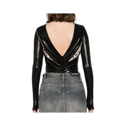Crescent Moon Print Panelled Draped Bodysuit