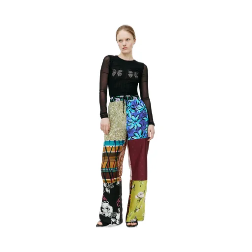 Regenerated Silk Scarves Straight-Leg Trousers