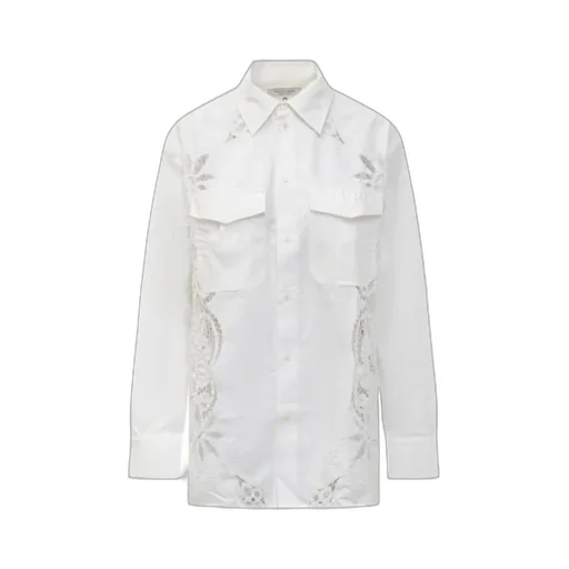 Crochet-Panel Embroidered Long-Sleeved Shirt