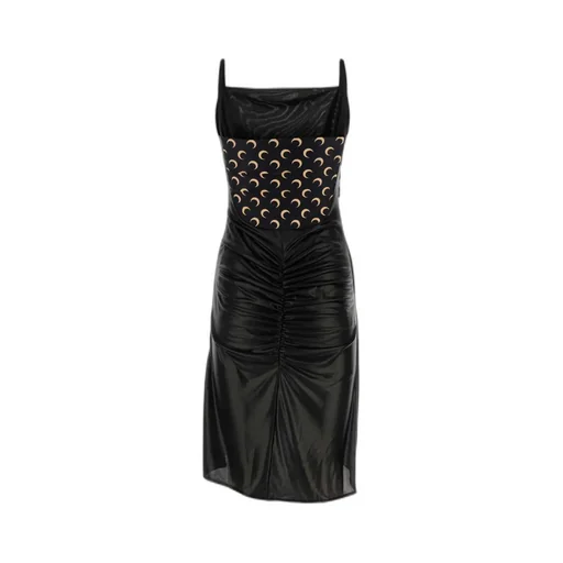 Crescent Moon-Printed Ruched Midi Dress