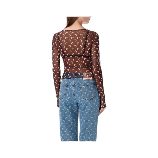 Mesh Monogrammed Crewneck Cropped Top