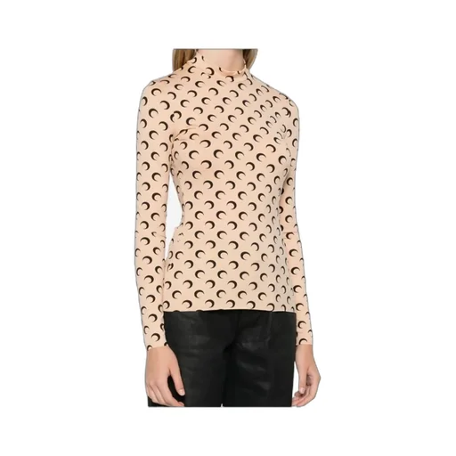 Crescent Print Turtleneck Long-Sleeved Top