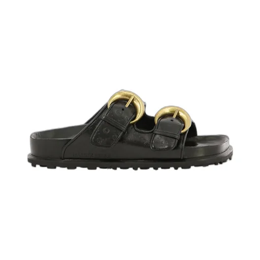 Embossed-Monogram Leather Slides