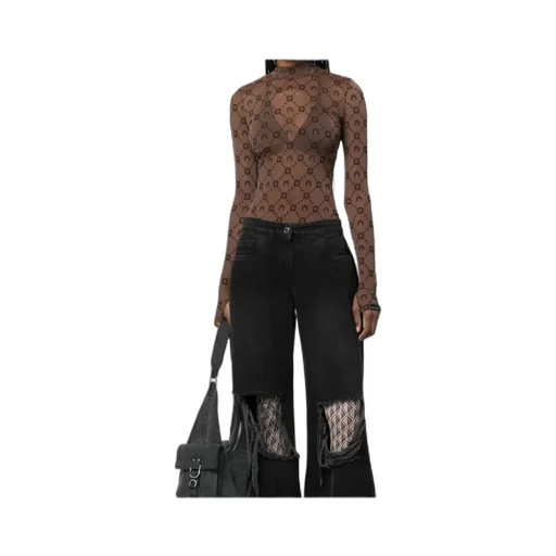 Regenerated Moonogram Flocked Mesh Top