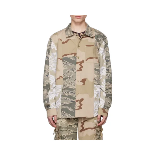 Camouflage-Print Panelled Overshirt