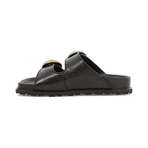 Embossed-Monogram Leather Slides