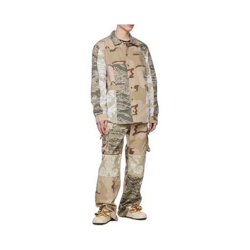 Camouflage-Print Panelled Overshirt