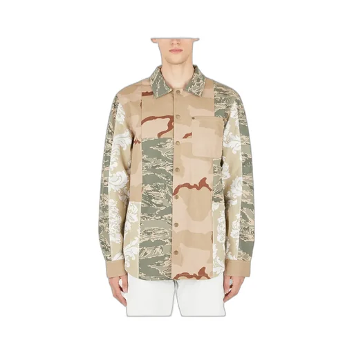 Camouflage-Print Panelled Overshirt