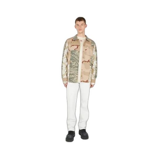 Camouflage-Print Panelled Overshirt