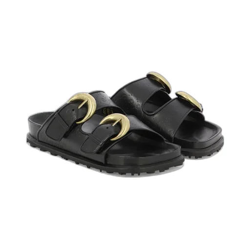 Embossed-Monogram Leather Slides