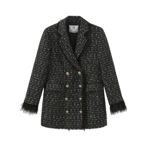 Double-Breasted Jacket With Fur Cuffs