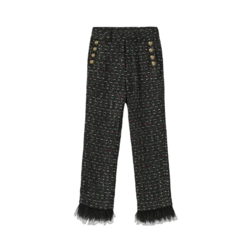 Trousers With Feather Trim