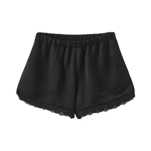 Elastic Waist Shorts With Lace Trim