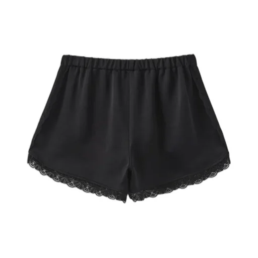 Elastic Waist Shorts With Lace Trim