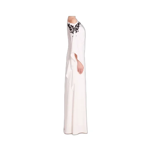 Floral-Embroidered Draped Dress