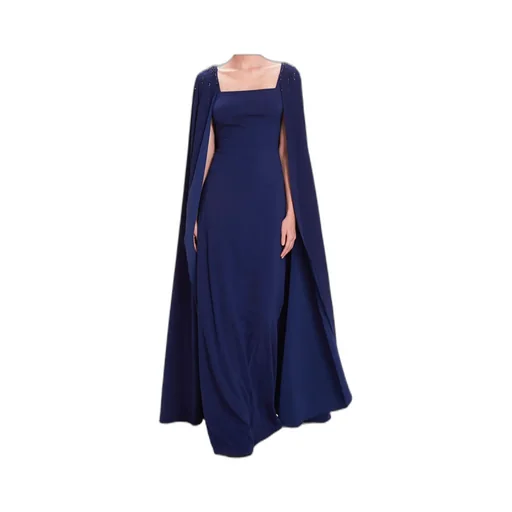 Crystal-Embellished Cape Gown