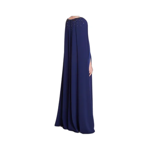 Crystal-Embellished Cape Gown