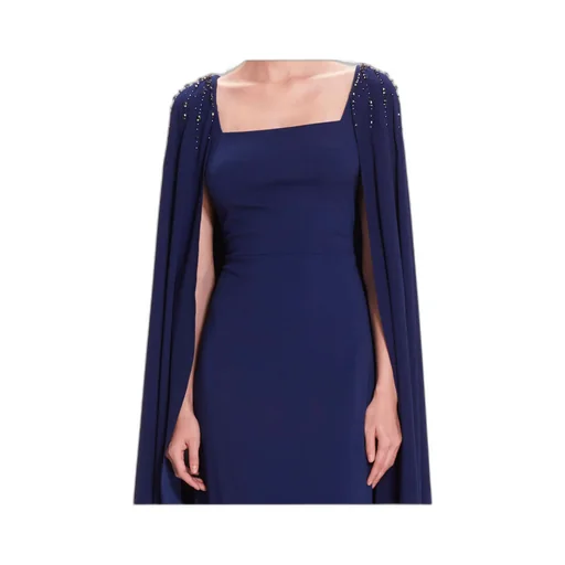 Crystal-Embellished Cape Gown