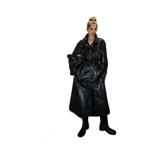 Padded Leather Trench Coat