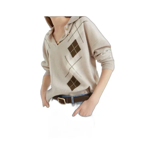 Inlay-Detail Polo-Neck Sweater