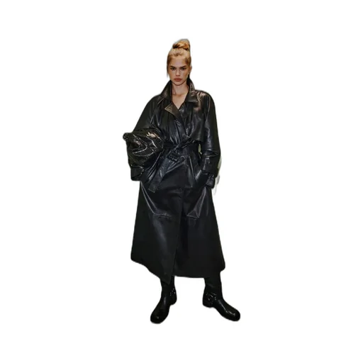 Padded Leather Trench Coat