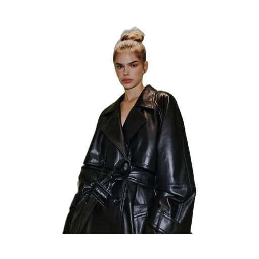 Padded Leather Trench Coat