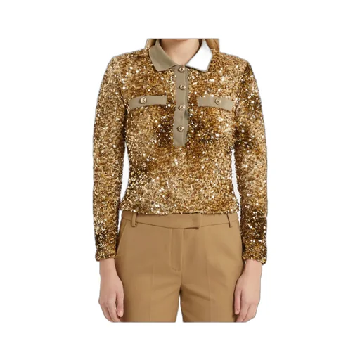 Long-Sleeved Sequined Polo Shirt