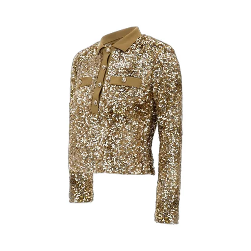 Long-Sleeved Sequined Polo Shirt