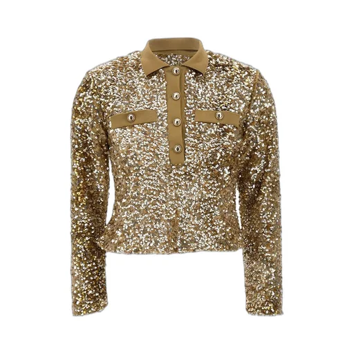 Long-Sleeved Sequined Polo Shirt