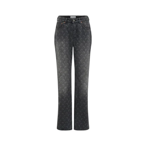 Moon Laser Wash Denim Straight Jeans