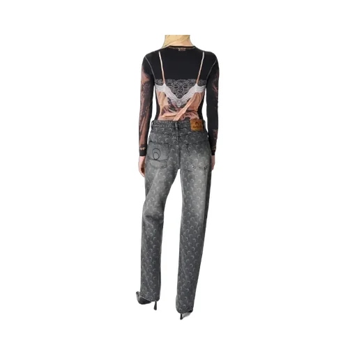 Moon Laser Wash Denim Straight Jeans