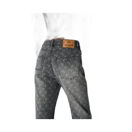 Moon Laser Wash Denim Straight Jeans
