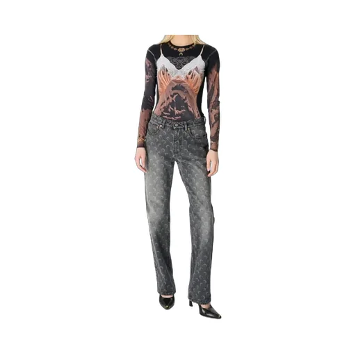 Moon Laser Wash Denim Straight Jeans