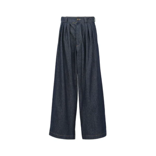 Wide-Leg Pleated Jeans