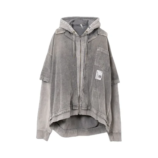 Drawstring Layered Corduroy Hoodie
