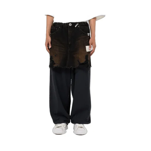Distressed Elasticated Waistband Trouser-Skirt