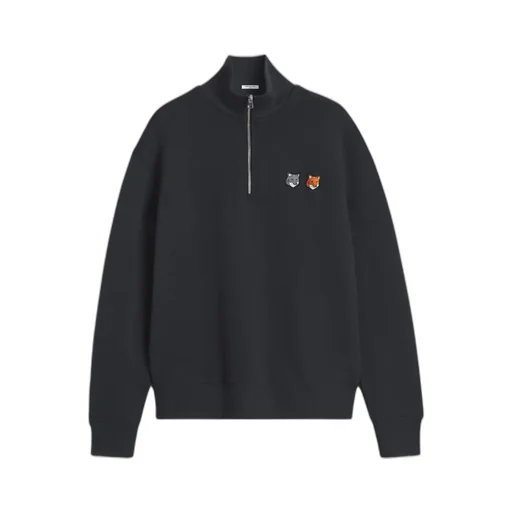 Double Bold Fox Head Half Zip Comfort Sweatshirt