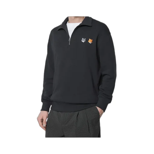 Double Bold Fox Head Half Zip Comfort Sweatshirt