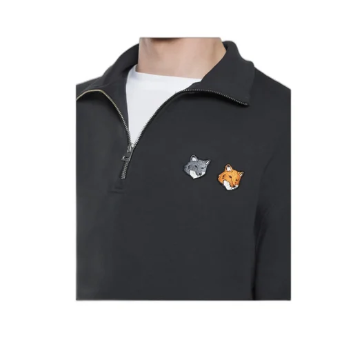Double Bold Fox Head Half Zip Comfort Sweatshirt