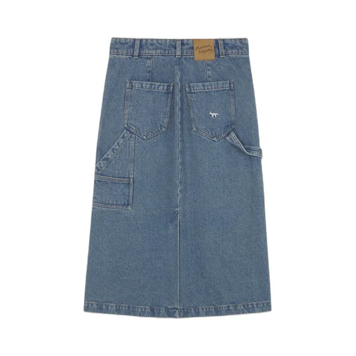 Logo-Embroidered A-Line Denim Midi Skirt