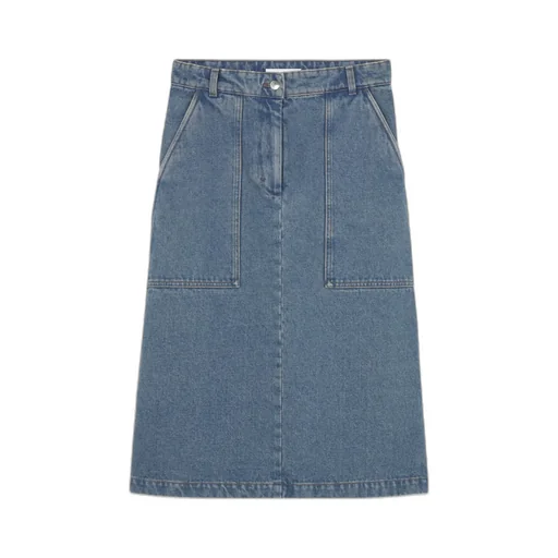 Logo-Embroidered A-Line Denim Midi Skirt